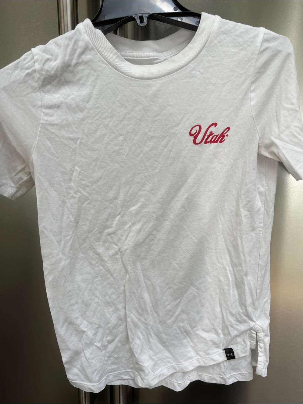 Under Armour White Tee with Red University of Utah